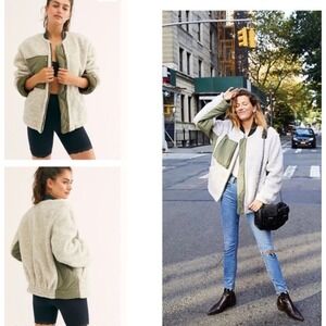 Free People We The Free Rivington Sherpa Jacket Women's Small Green/Cream Warm